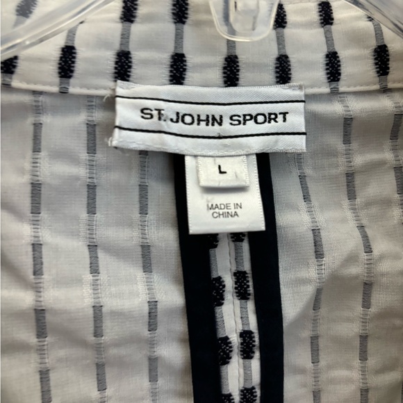 ST.John Sport Linen Blend Navy Striped Blazer Womens Size Large - Picture 5 of 5